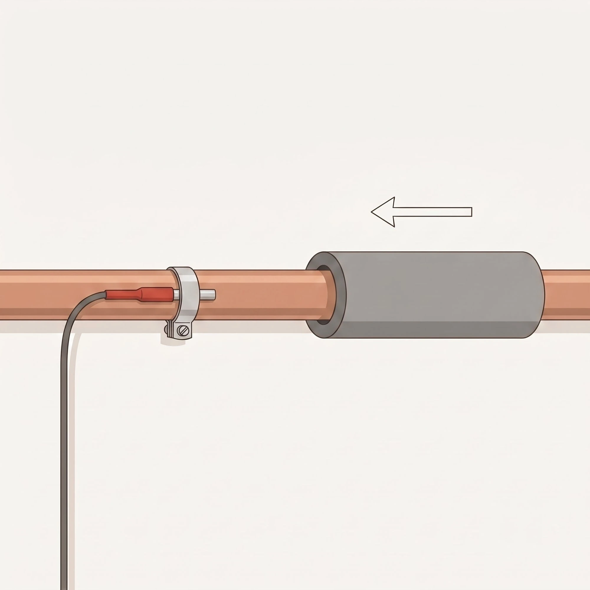 The insulation sleeve sliding over the pipe
